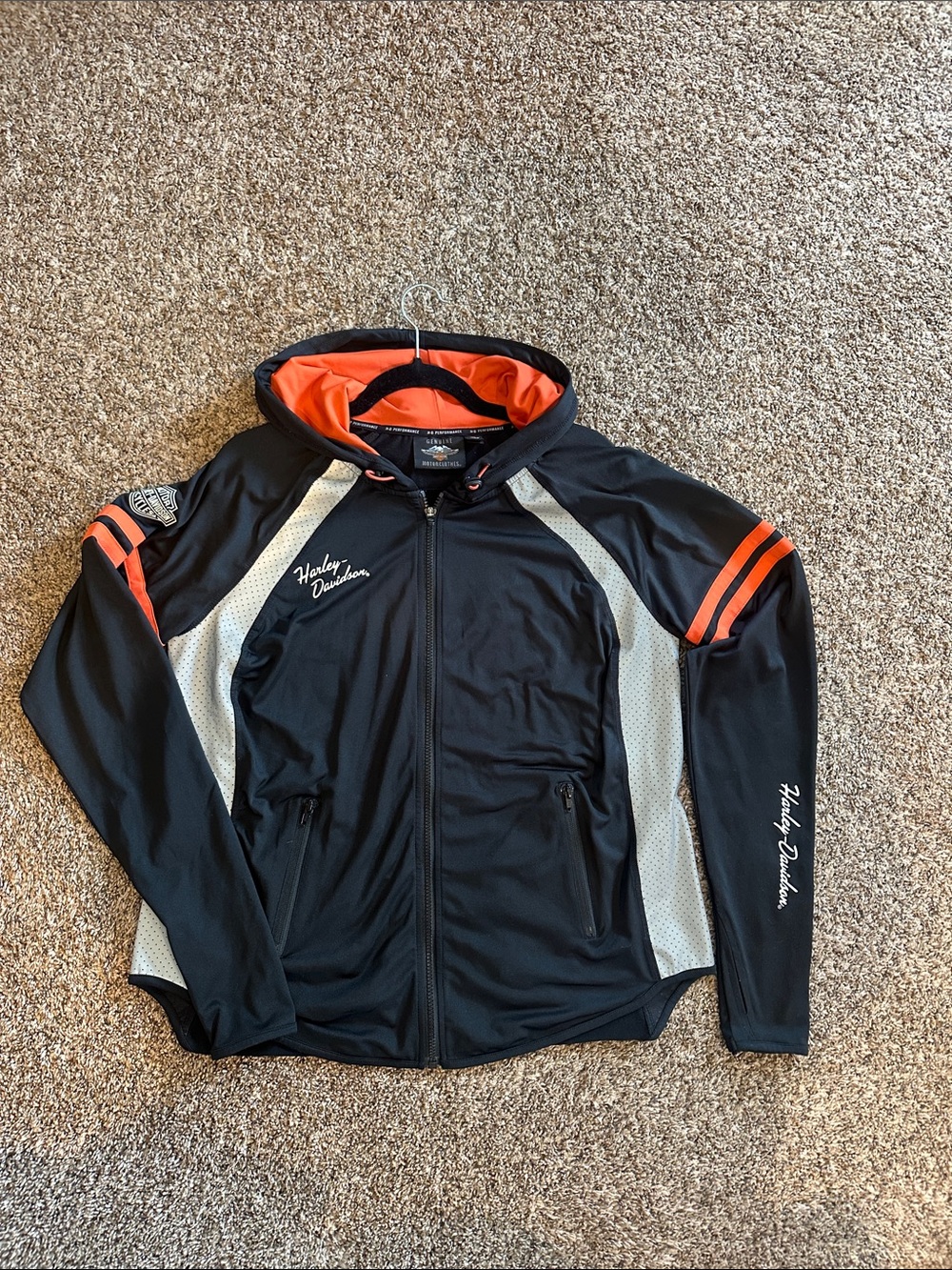 Harley-Davidson Black Jacket with Orange Hood & Reflective Side Panels